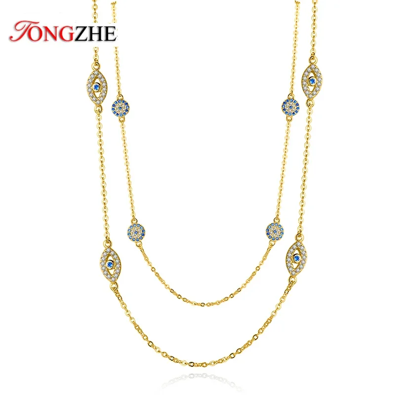 

TONGZHE Personality Evil Eye Pendant Necklace 925 Sterling Silver Long Chain Crystal Turkish Necklaces Women Girls Luck Jewelry