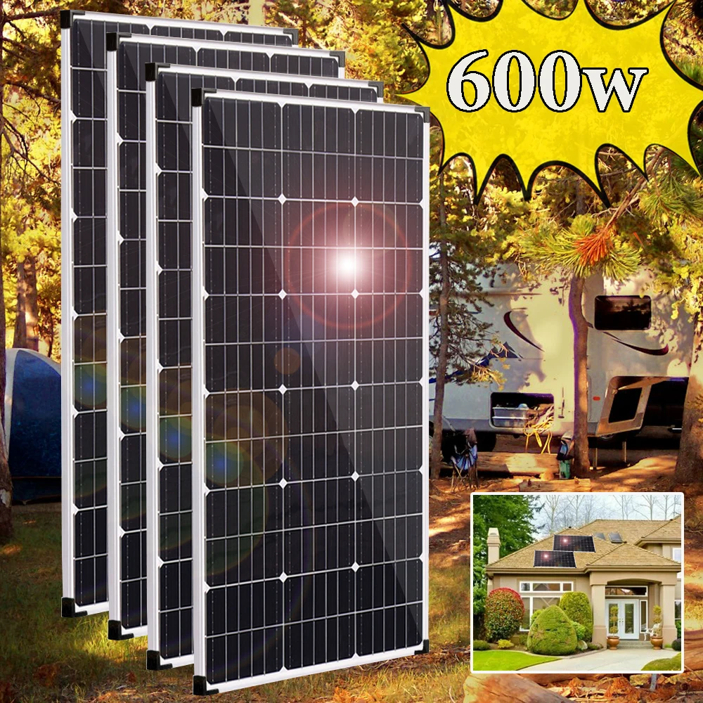 12v solar panel aluminum frame 600w 450w 300w 150w 12v battery charger photovoltaic panel kit for camper RV home balcony boat