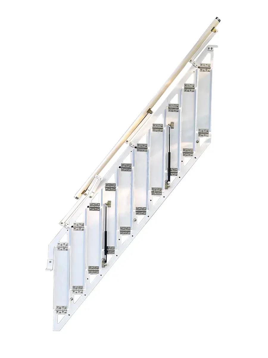 

Folding stairs against the wall for attic with side wall mounted step ladders