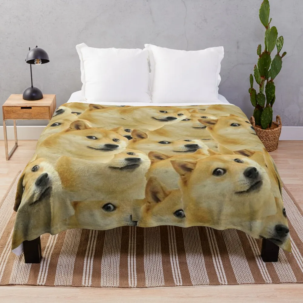 Doge WOW Pattern Shiba Inu Doggo dog meme montage Throw Blanket Fashion Sofa Blankets Warm Blanket