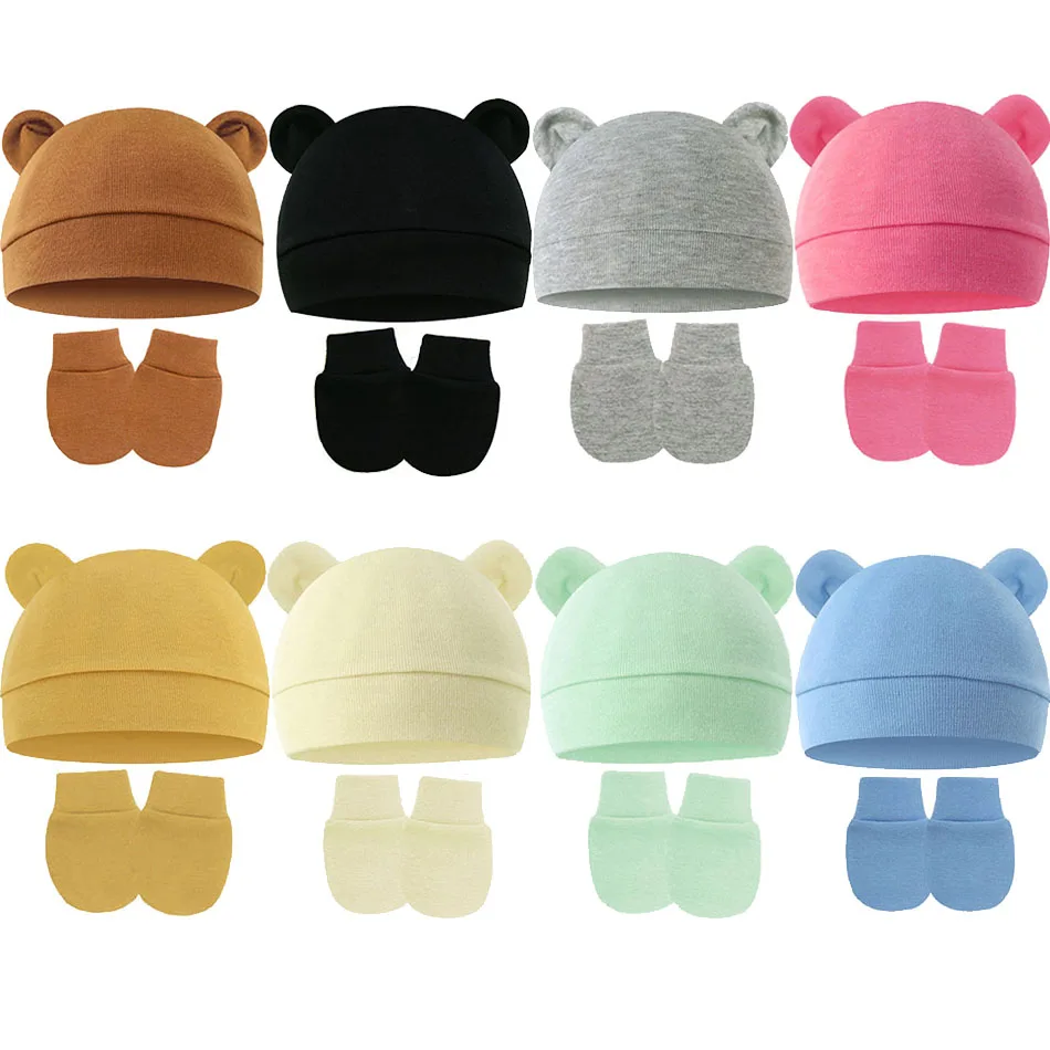 0-3 Months Newborn Beanie Boys Girls Warm Anti Scratch Cap Baby Candy Color Clothing Set Toddler Windproof Solid Color Bonnet