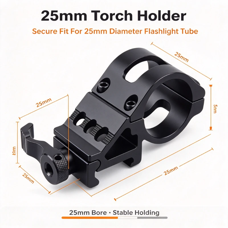 2026 New Quick Release Offset Flashlight Mount Fit 25mm Torch Holder Bracket Outdoor Tactical Camping Accessory