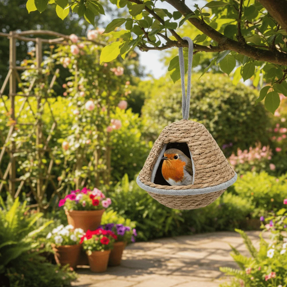 Cottage Style Weaved Bird House Breathable Hand-Woven Hanging Parrot Nest Vintage Outdoor Bird Shelter Outdoor Garden