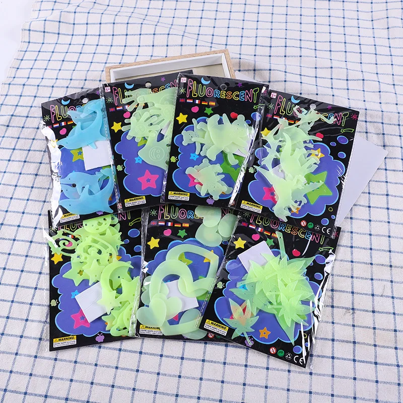 9 unids/lote, dinosaurios que brillan en la oscuridad, delfines, animales, juguetes, pegatinas, calcomanía para techo, pegatinas para libros de habitación de bebé y niño