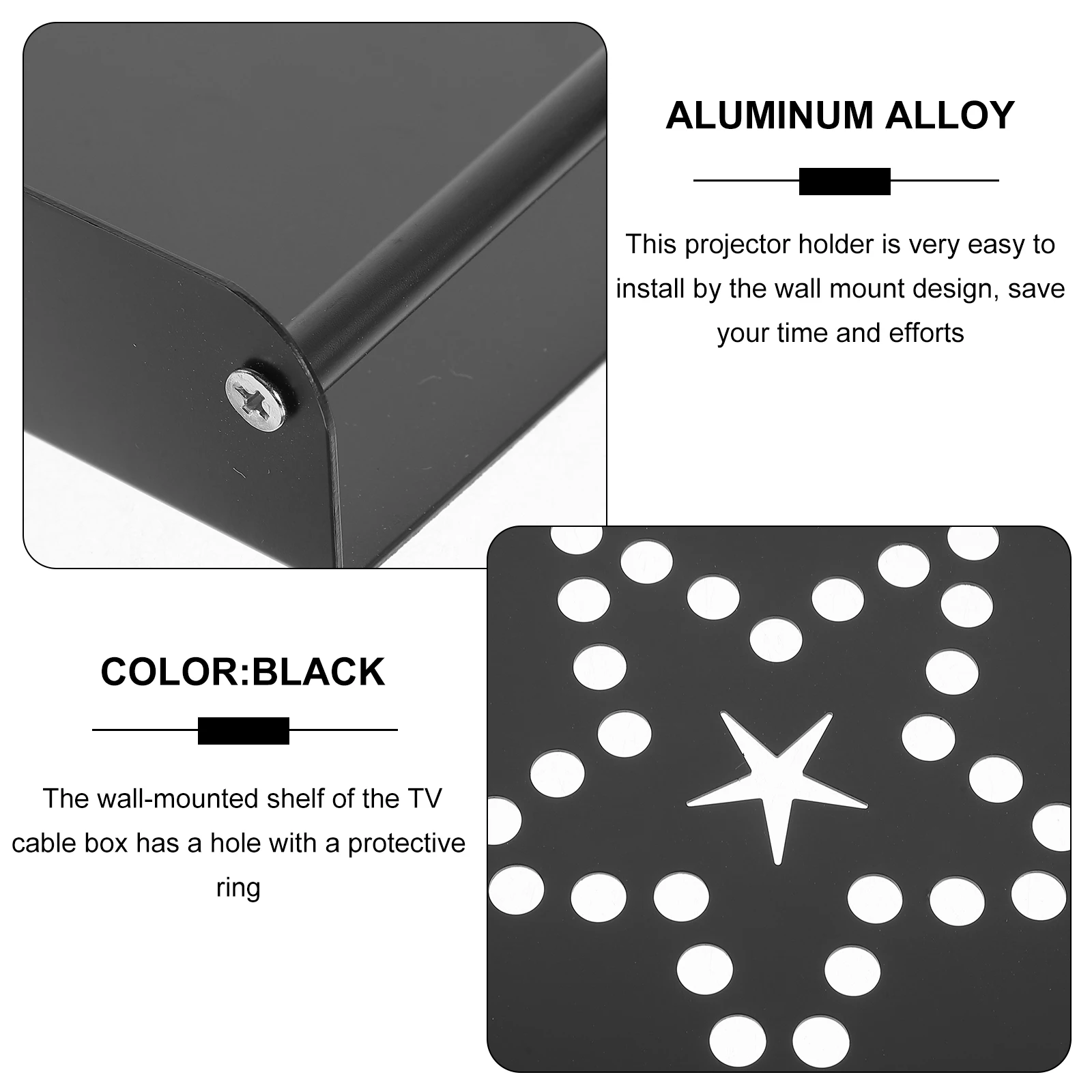 

Wall Mount Router Shelf Projector Stand Holder Aluminum Single Layer Black No Drill for Tile Marble Glass Smooth Wall for Modem