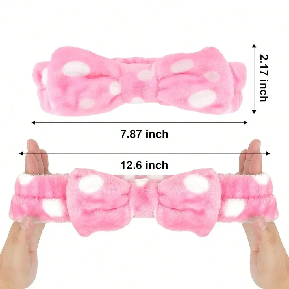 

Pink Polka Dot Spa Headband For Washing Face Skincare Makeup 8 Pack Women Hair Accessory
