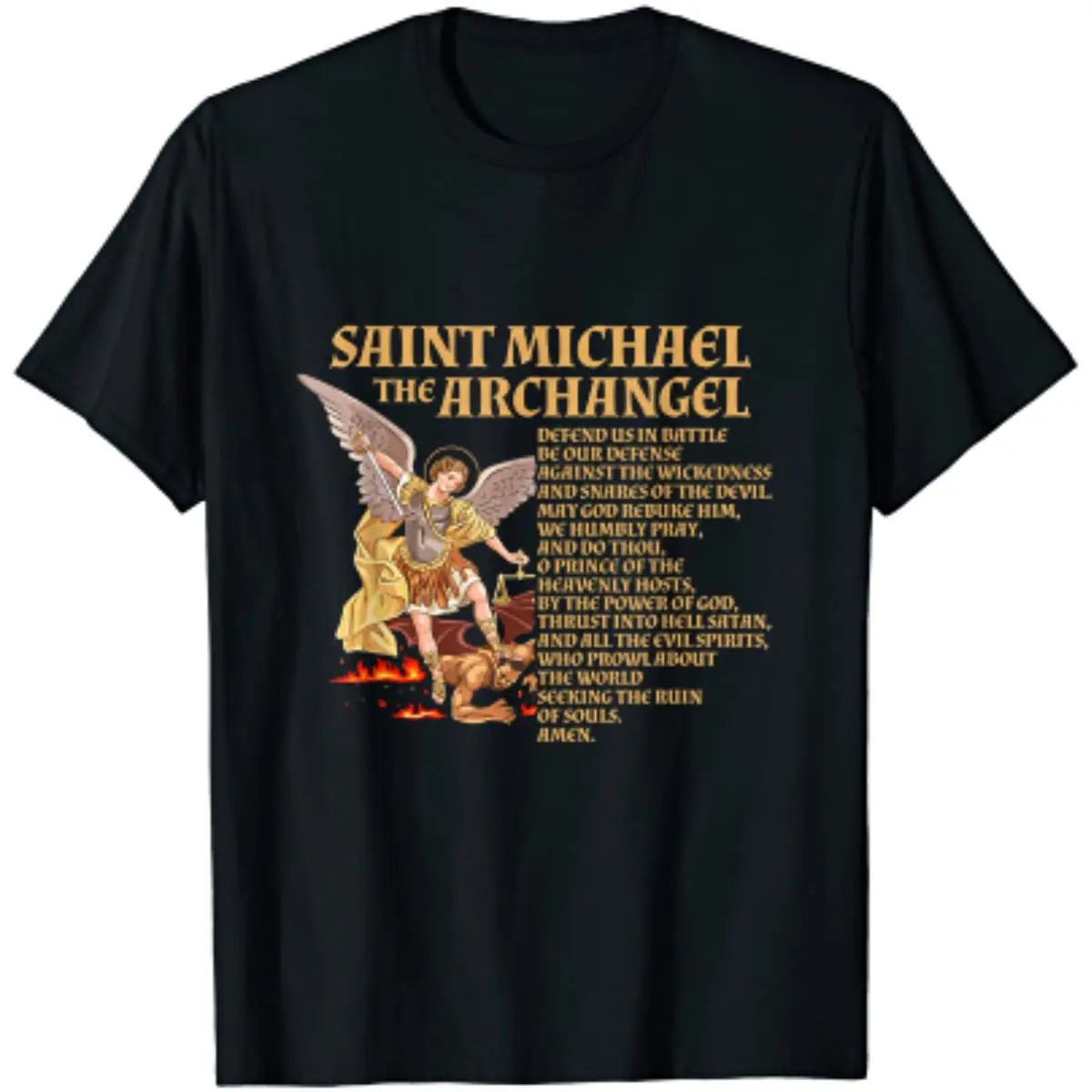 

St Michael The Archangel Prayer T-Shirt Short Sleeve Casual 100% Cotton O-Neck Summer Mens T-shirt Size S-3XL