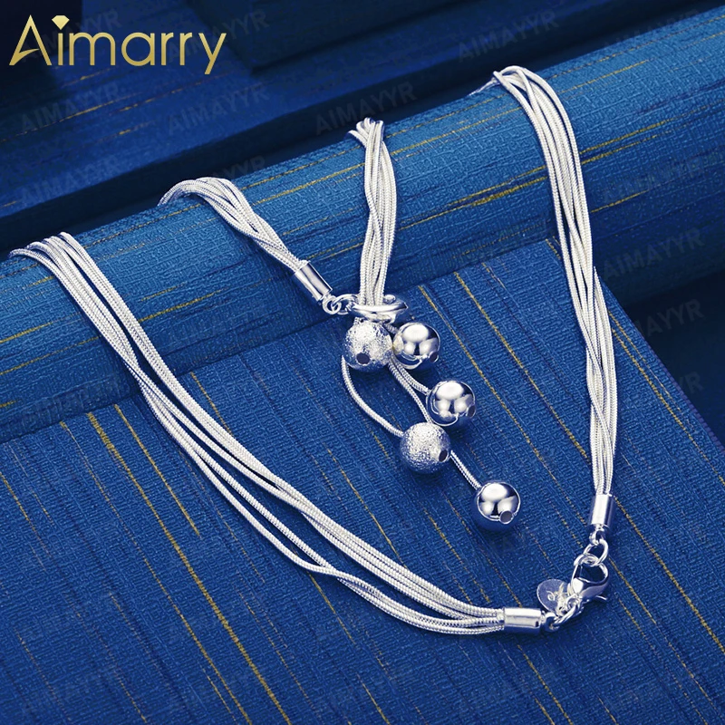 925 Sterling Silver Multi-layer Snake Bone Mixed Bead Necklace 19 Inch Women's Party Banquet Engagement Wedding Fashion Jewelry