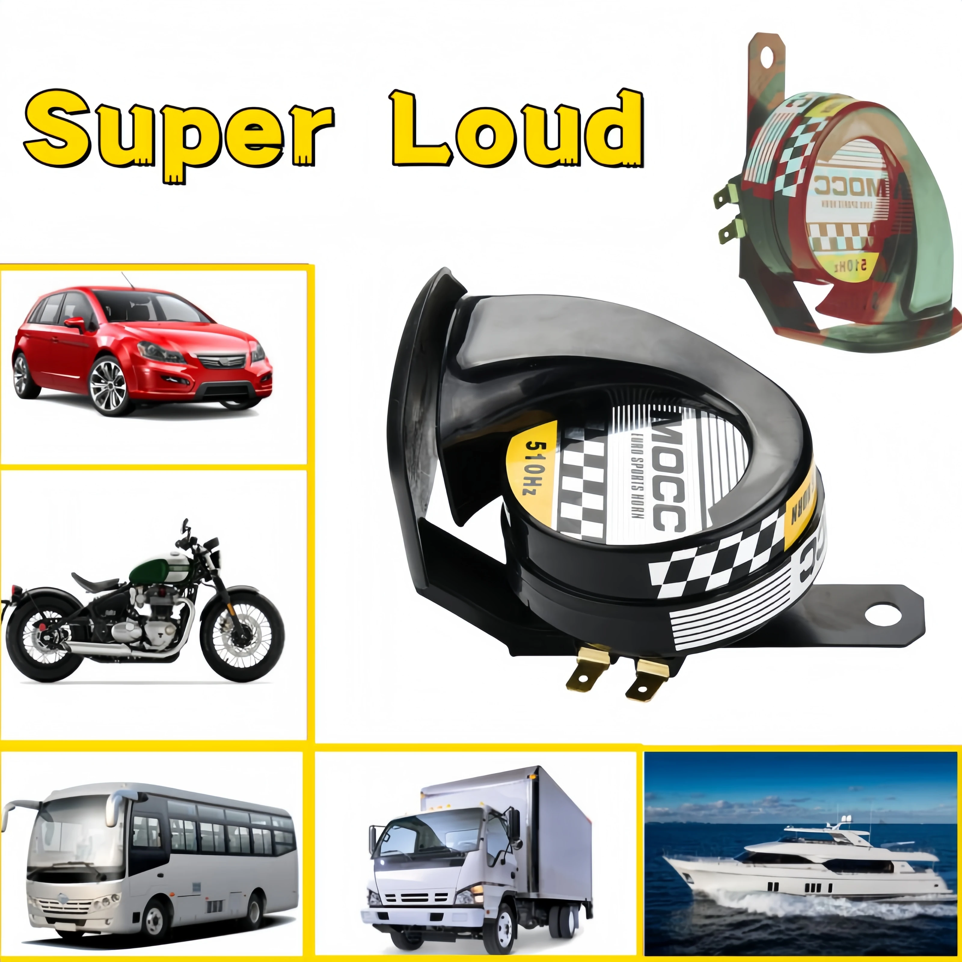 12V Super Loud Snail Horn 130dB Universal Car Motorcycle Boat Truck Electric Signal 510Hz Waterproof Durable Car Speaker Sound
