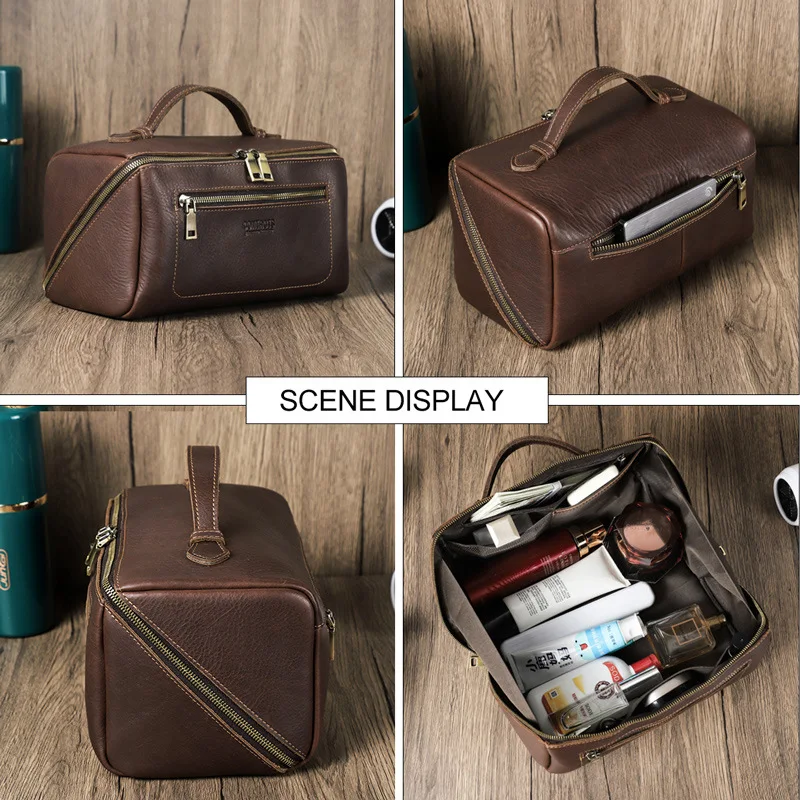 HTS-MC1048 Unisex Full Grain Top Layer Cowhide Handbag, Multifunctional Travel Storage Bag, Real Leather Bag