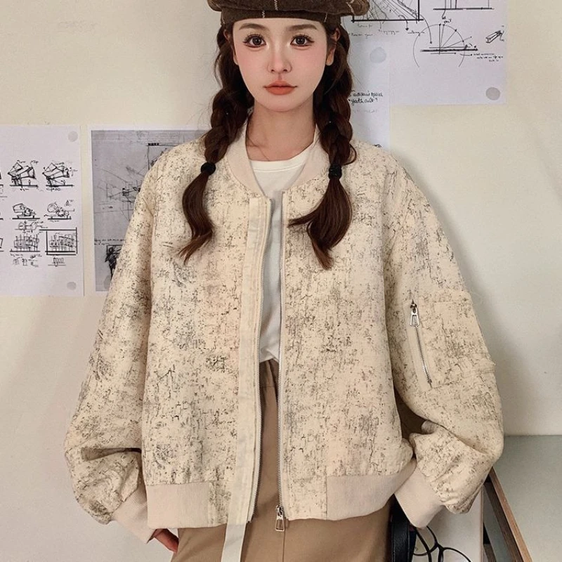 ​2025 Trendy Baseball Jacket for Women American Retro Loose Fit Printed Jacket Short Sleeve Chic Outerwear​
