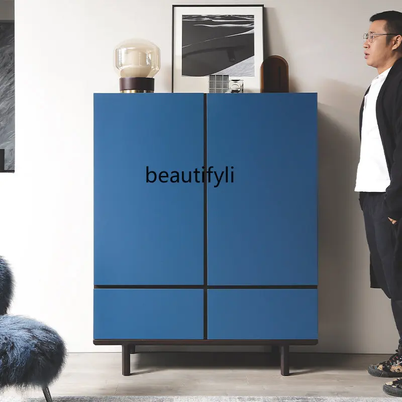 

yj Italian Modern Minimalistic Style Storage Sideboard Smoky Color with Blue High Leg Curio Cabinet