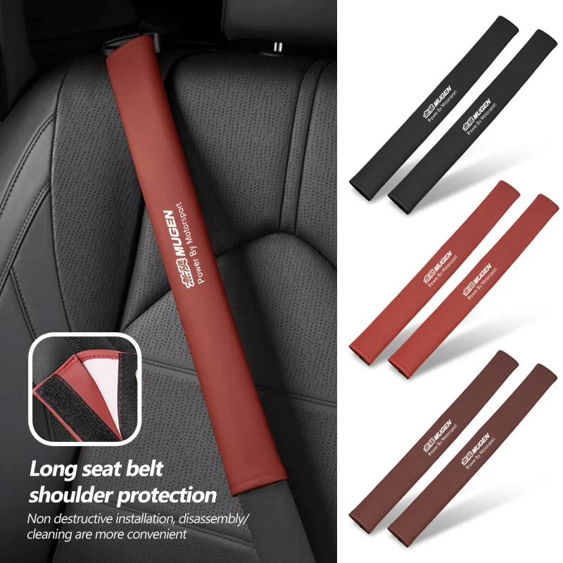 For Honda Car Seat Belt Pad Shoulder Mat Leather Safety Belt Protector Pads Mugen Power Typer Civic Accord CRV