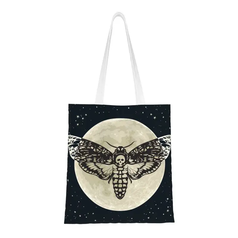 

Death Moth Groceries Shopping Bag Fashion Print Canvas Shopper Shoulder Tote Bag Gothic Skull Butterfly Moon Star Handbag