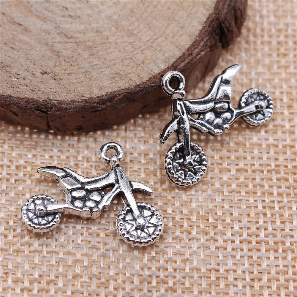 10pcs Charms Motorcycle Motorcross 17x23mm Antique Silver Color Plated Pendants Making DIY Handmade Tibetan Silver Color Jewelry