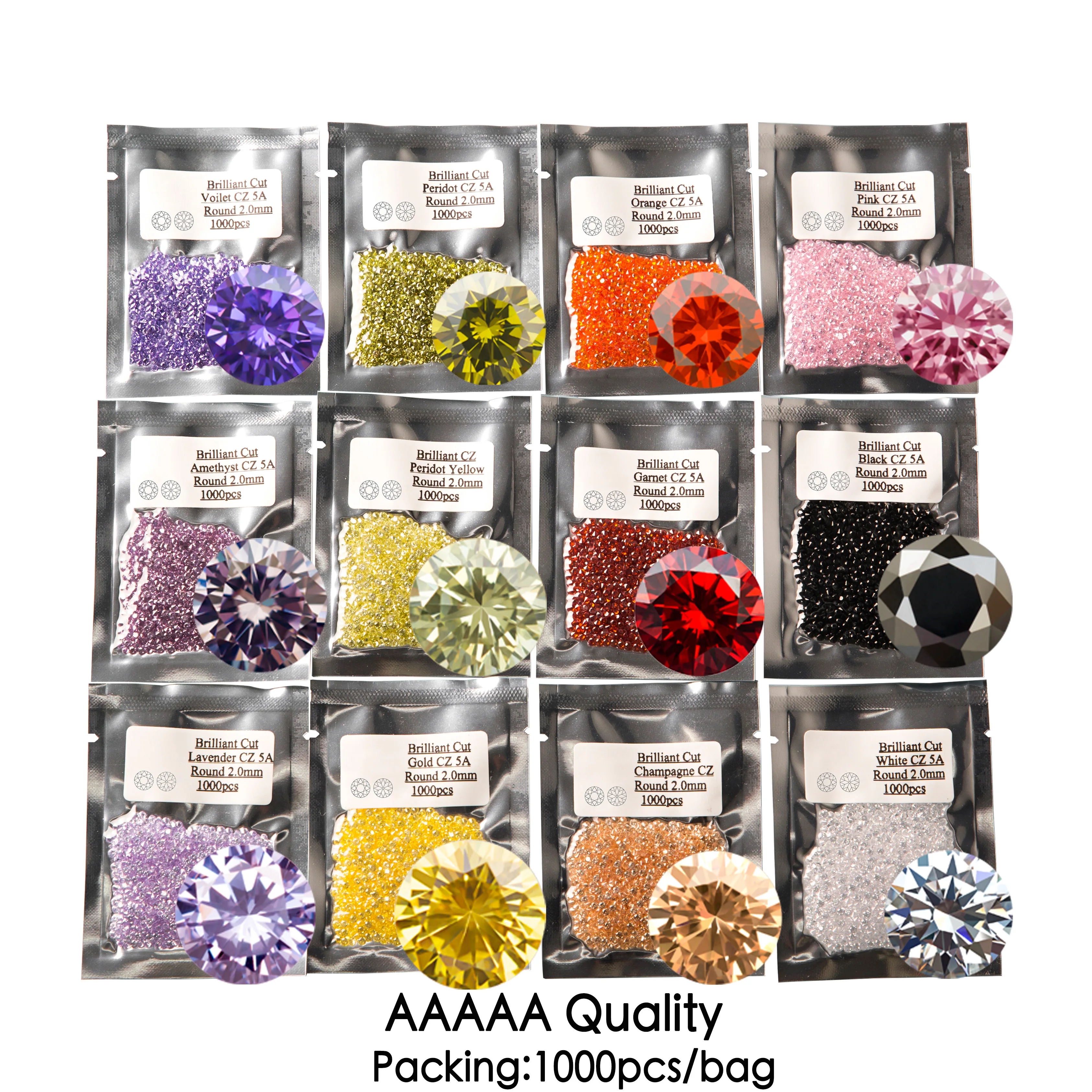 

Cubic 1000pcs Muticolor AAAAA Cubic Zirconia Stones 0.8~3.0mm Round Gems Jewelry Cubic Zirconia For Jewelry Making CZ Stones