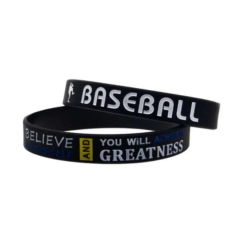 50 Pcs Baseball Silicone Bracelet Sport Inspirational Bangle Adult Size Black