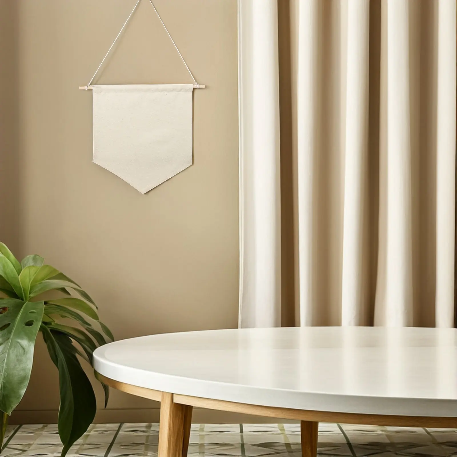 6Pcs Blank Canvas Wall Hanging Banner Canvas Pennant Banner Flags Wooden Dowel Pin Display Organizer Badge Collection Holder