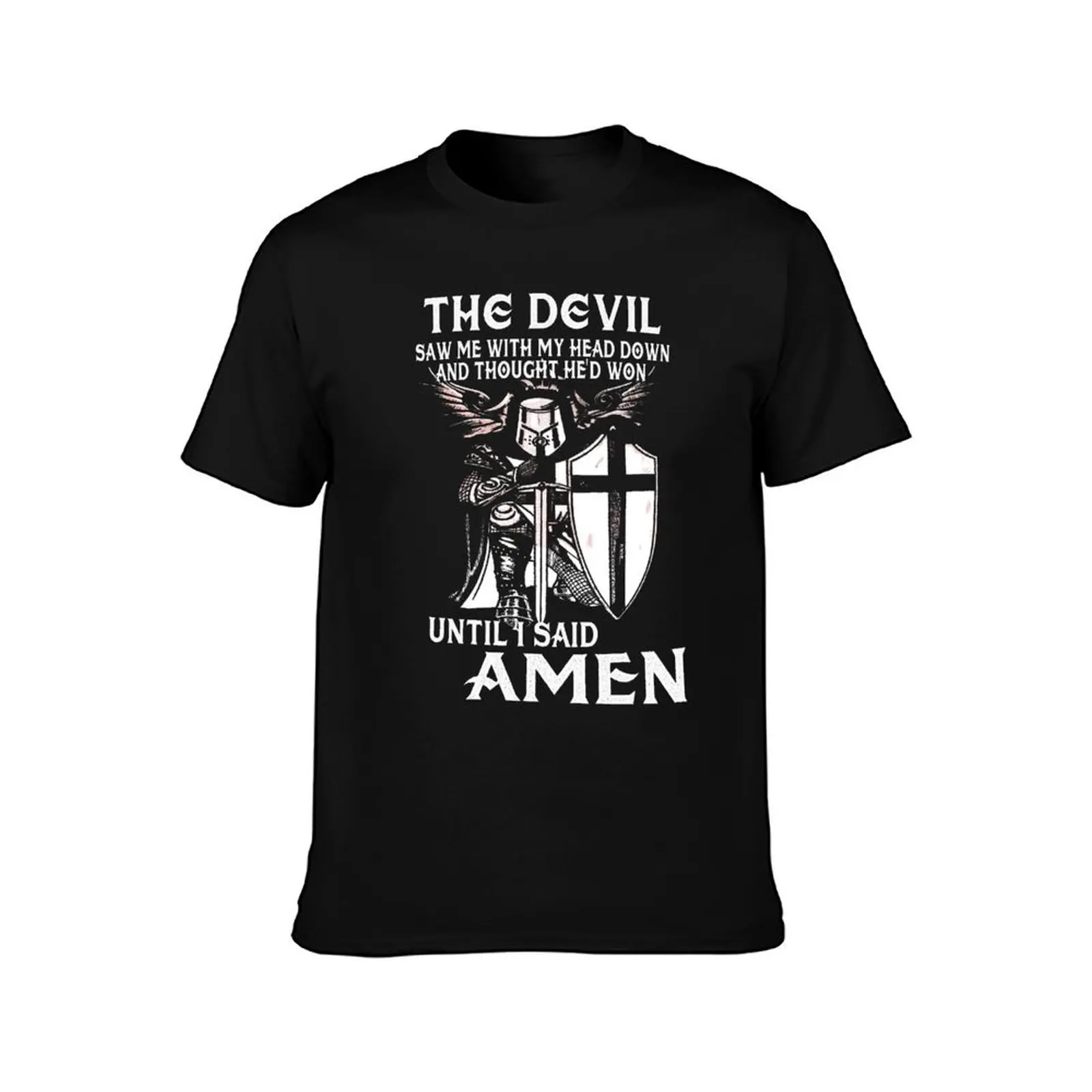 Knights Templar Cross Shield Symbol Medieval Emblem Secret Order Amen T-Shirt Minimalist Plain Crew Neck T-Shirt