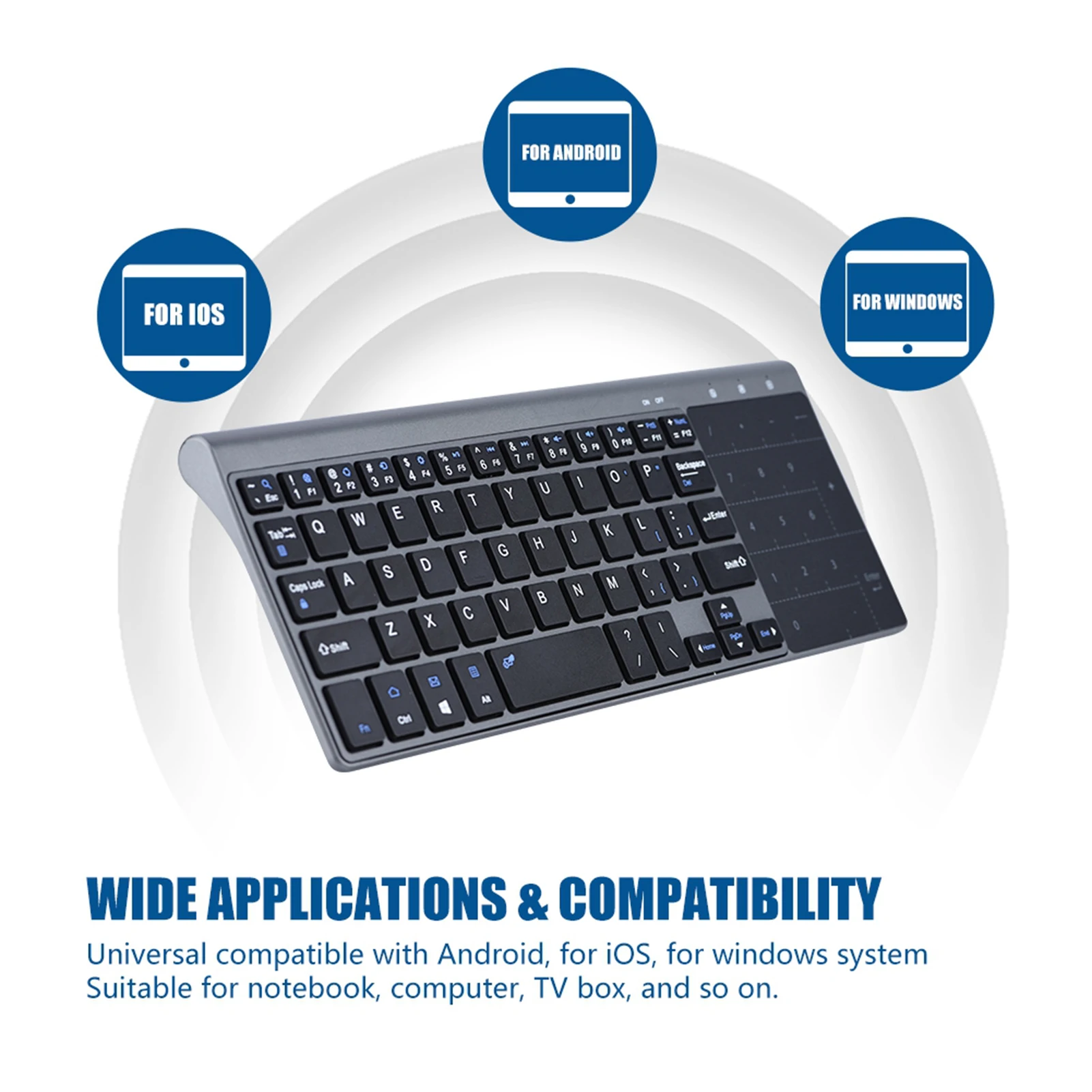 لوحة مفاتيح لاسلكية محمولة مع لوحة لمس ، GHz ، محمولة باليد ، نحيفة ، كمبيوتر شخصي ، دفتر ملاحظات ، صندوق تلفاز