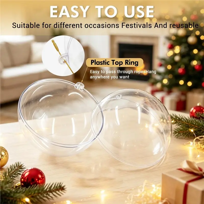 CQMF-DIY Christmas Decoration Clear Plastic Ornament Balls 30 Pieces 60Mm Spheres Fillable Holiday