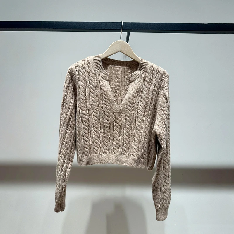 

Faionable Knitted Wool Sweater V-Ne Super ort Women's Sle Autumn Winter Commute Sle Slim Fit Long Sve Pure Color
