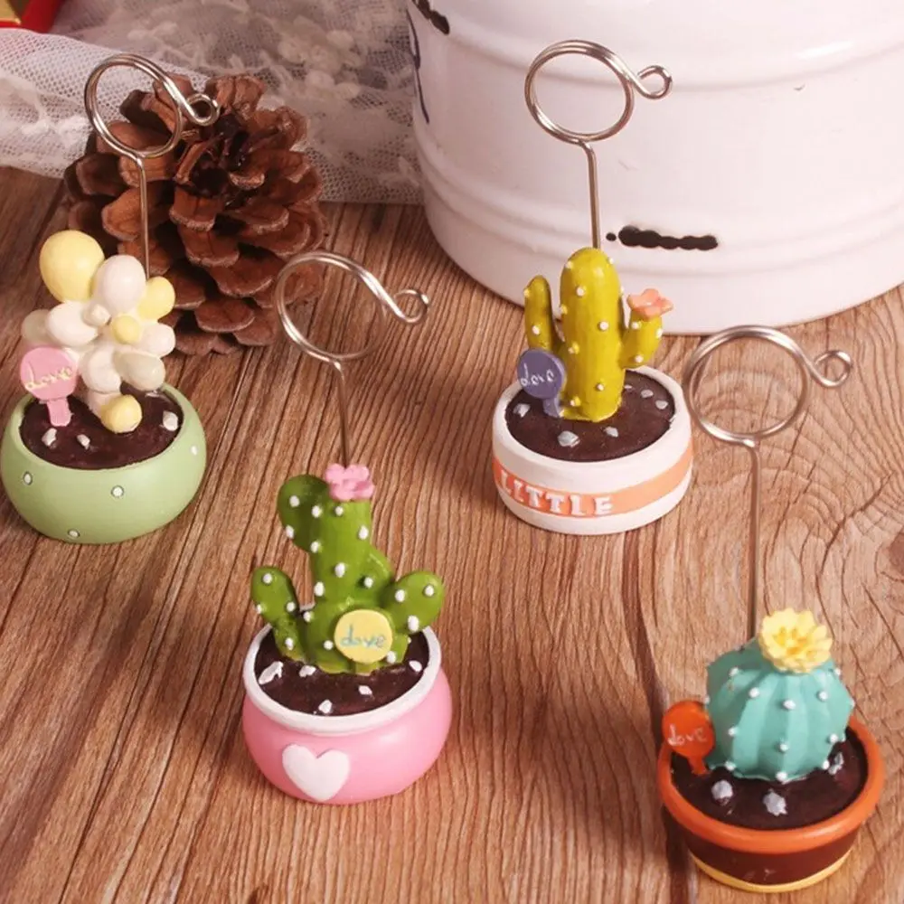 Creative Succulent Note Clip Mini Bonsai Simulation Cactus Desktop Ornaments Desk Message Clip Business Card Holder Decoration