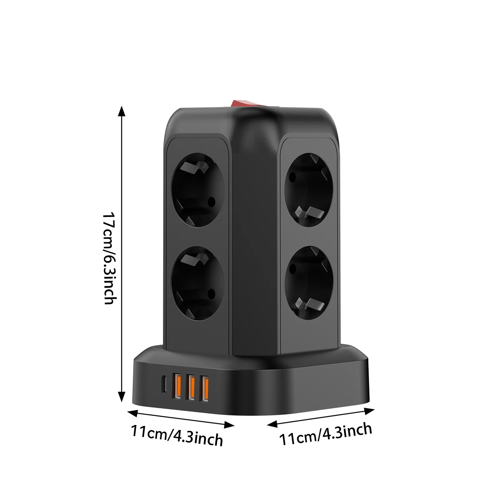 Power Extension Tower Socket, Type-G, 8 Schuko Outlets, 3 USB + 1 Type-C Port, 1.8M Extension Cord, Overload & Surge Protection,