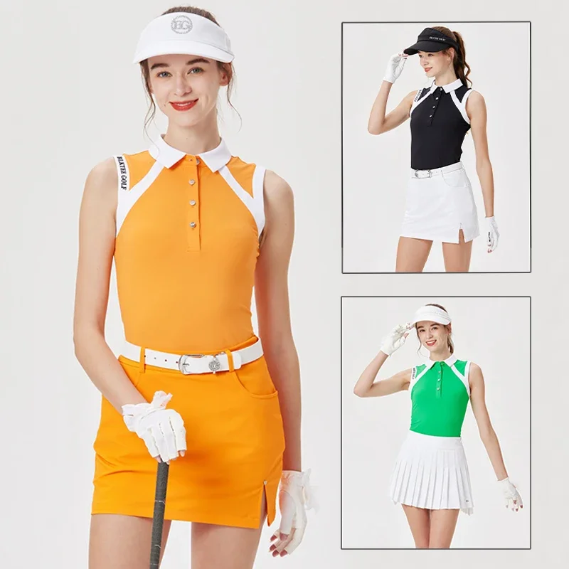 Blktee 2024 nowa koszulka golfowa bez rękawów damska letnia patchworkowa podkoszulki damska wąskie spódnice sportowa do gry w golfa w badmintona
