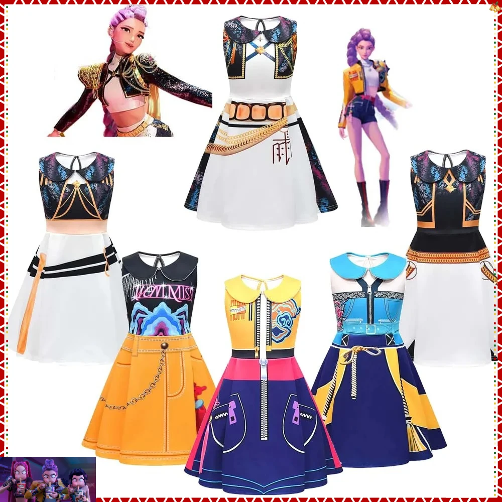 

Halloween KPop Demon Hunters Sleeveless Dress for Girls Cute Lapel Jumper Vest Dress for Rumi Mira Zoey Cosplay & Daily Wear