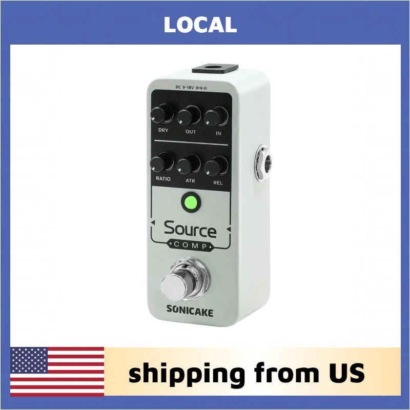 SONICAKE Compressor Pedal, Mini Analog Compression Effect Pedal for Electric Guitar Bass,Knobs Adjust,Buffer Bypass Source Comp