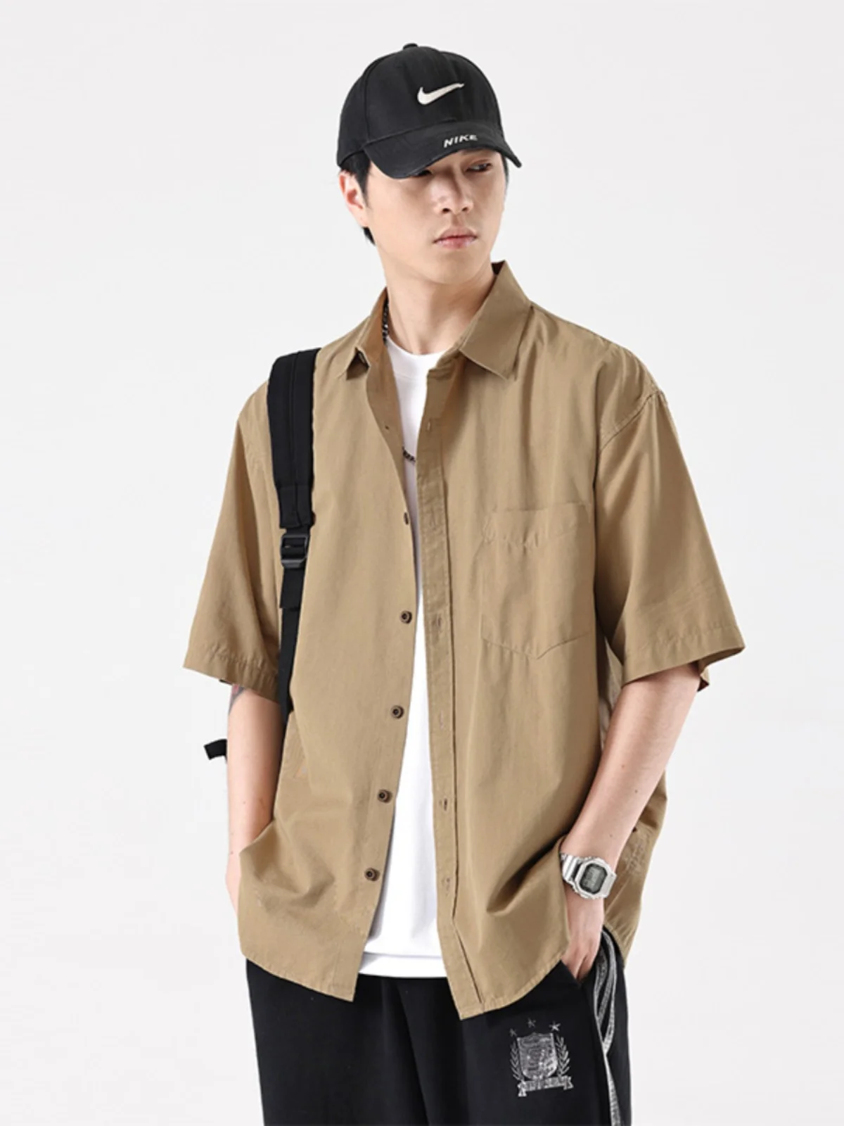 

Summer Thin Short Sleeve Shirt Men's Casual Style Half Sleeve Turn-down Collar Loose Fit Pure Color Leisure Brand Trendy Clot...