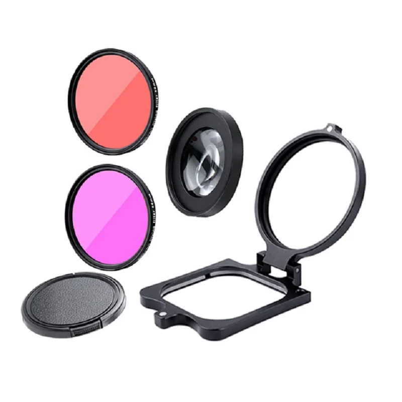 58mm 16x HD Macro Lens Red Purple Diving Filter Adapter Ring for GoPro Hero 11 10 9 8 Lens Cap Waterproof Housing Case Accessory