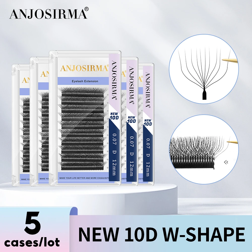 ANJOSIRMA 5 Cases/Lot 10D W-Shaped Eyelash Extensions Premade Volume Fan Automatic Flowering Natural False Eyelashes Soft lashes