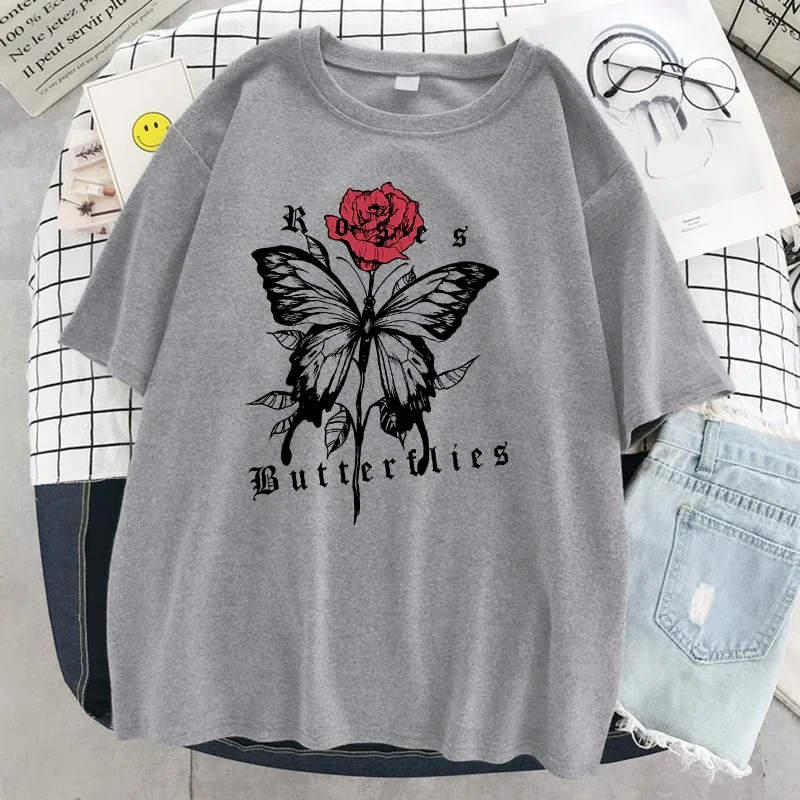 

The Combination Of Red Roses And Bows T Shirt Female Street Fashion T-Shirt Oversized Tee Clothes Casual Cotton Short Sleeve