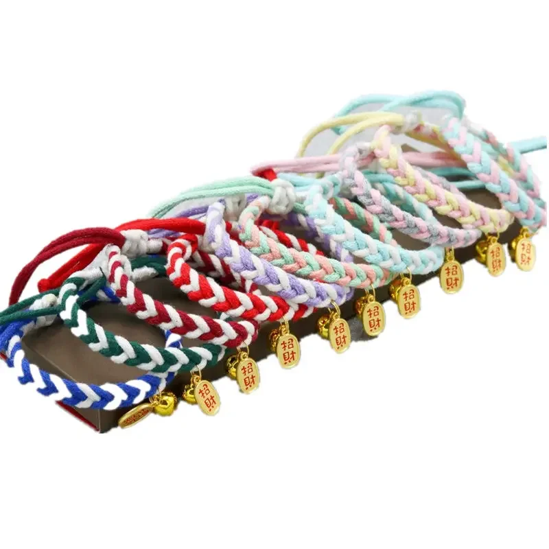 Pet Supplies Cute Cat Necklace Knitted Cotton Collar TRecruiting Wealth and Receiving Blessings Tag Woven Kitten Dog Collars