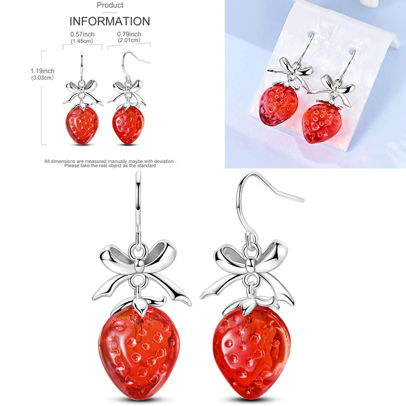 925 Sterling Silber Hängeohrringe Erdbeere Mond Kolibri Kleeblatt Libelle Ozean für Frauen Mädchen Geburtstag Schmuck Geschenk – Detail 27