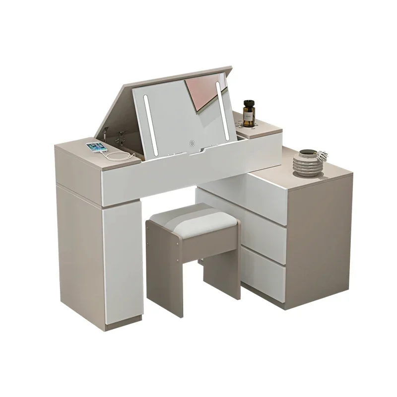 Modern Minimal Girls Dressing Table Sets Stool Design White Wood Makeup Table