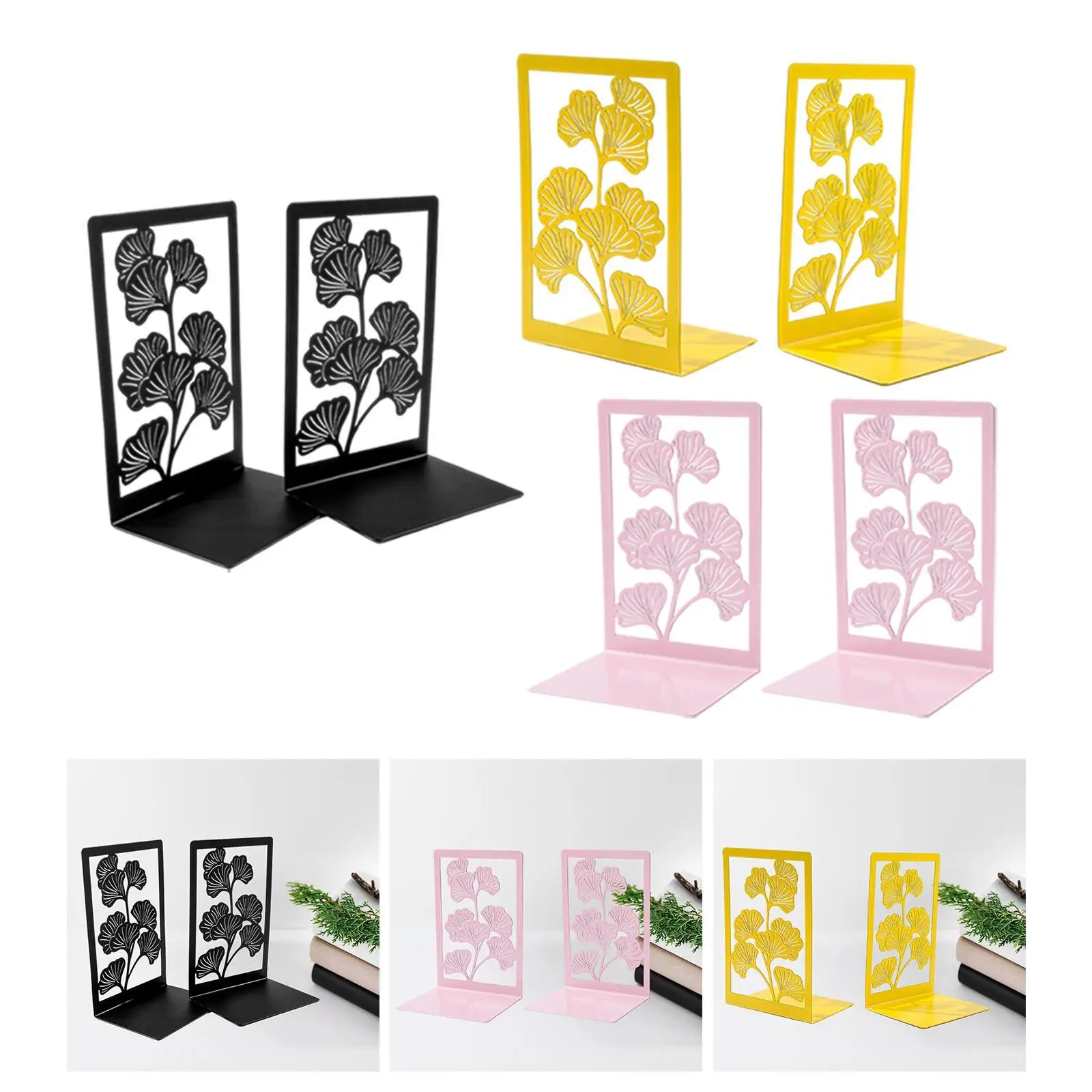 

Ginkgo Leaf Metal Book Ends Unique Bookshelf Decor Organizer Book Stopper for Shelves for Home Bedroom Office School (1 Pair)