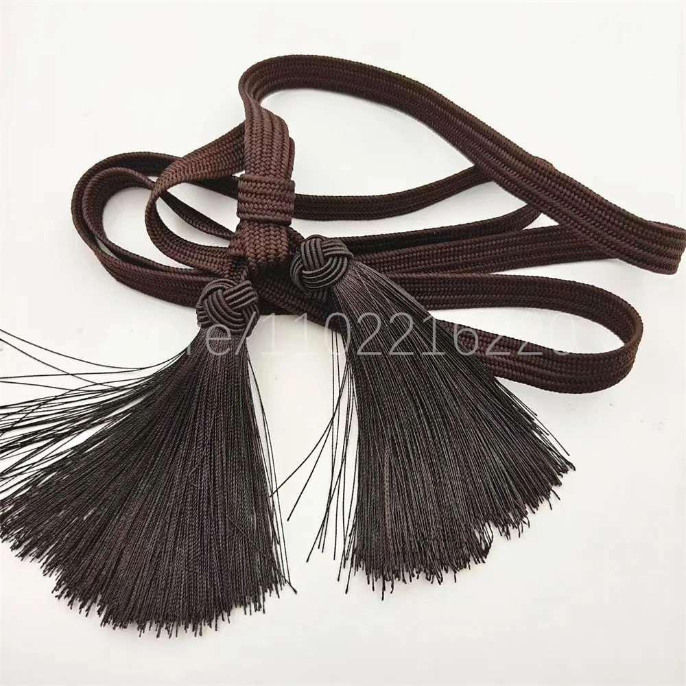 Good Quality Brown Long Polyester Tassel Hand Woven Ice Silk Tassel For Japanese Militry Officer Sword Katana Fringe Cords