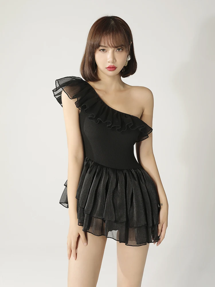 

Margery Women's One-Piece Swimsuit Backless Gauze Thermal Vacation Casual Swimwear Fixed Chest Pad Sleeveless Skirt Style