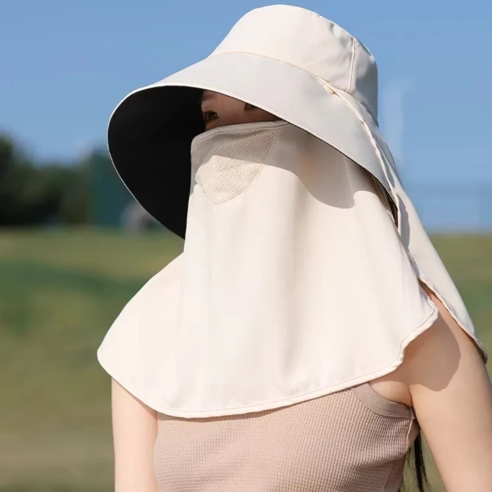 

Simple Wide Brim Sunscreen Fisherman Hat Breathable Lightweight Sunshade Sun Hat Mask Sun Protection Neck Flap Hat Summer Season