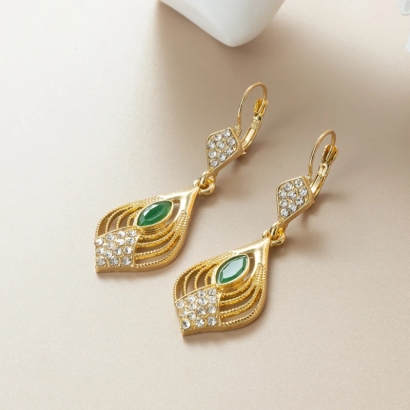 

Vintage Luxury Gemstone Drop Earrings Gold Plated Rhinestone Dangle Earrings for Women Wedding Party Jewelry