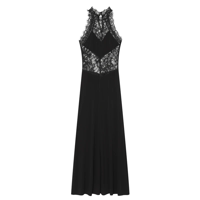 Women's Halter Maxi Dress With Lace Black Mesh Sheer Sleeveless Slimming Dress For Women Elegant Party Dress Female Evening Gown view 6