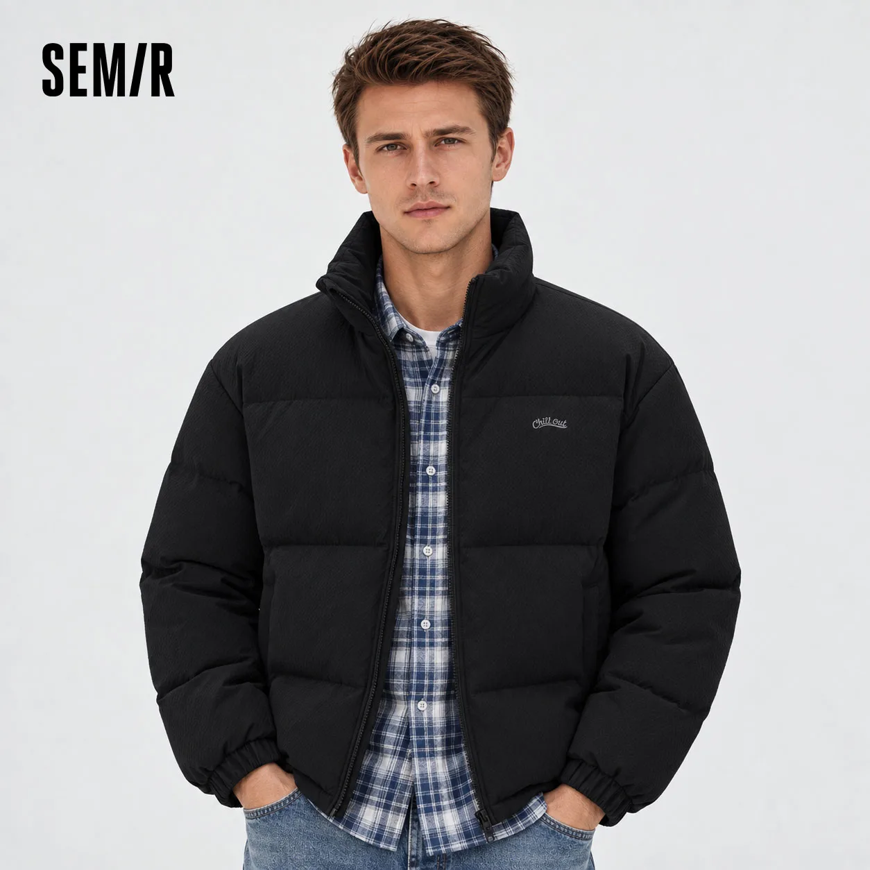 Semir Men Down Jacket 80 Percent Down Fill Minimal Design Textured Puffer Letter Embroidery 2026 New Winter Daily Wear