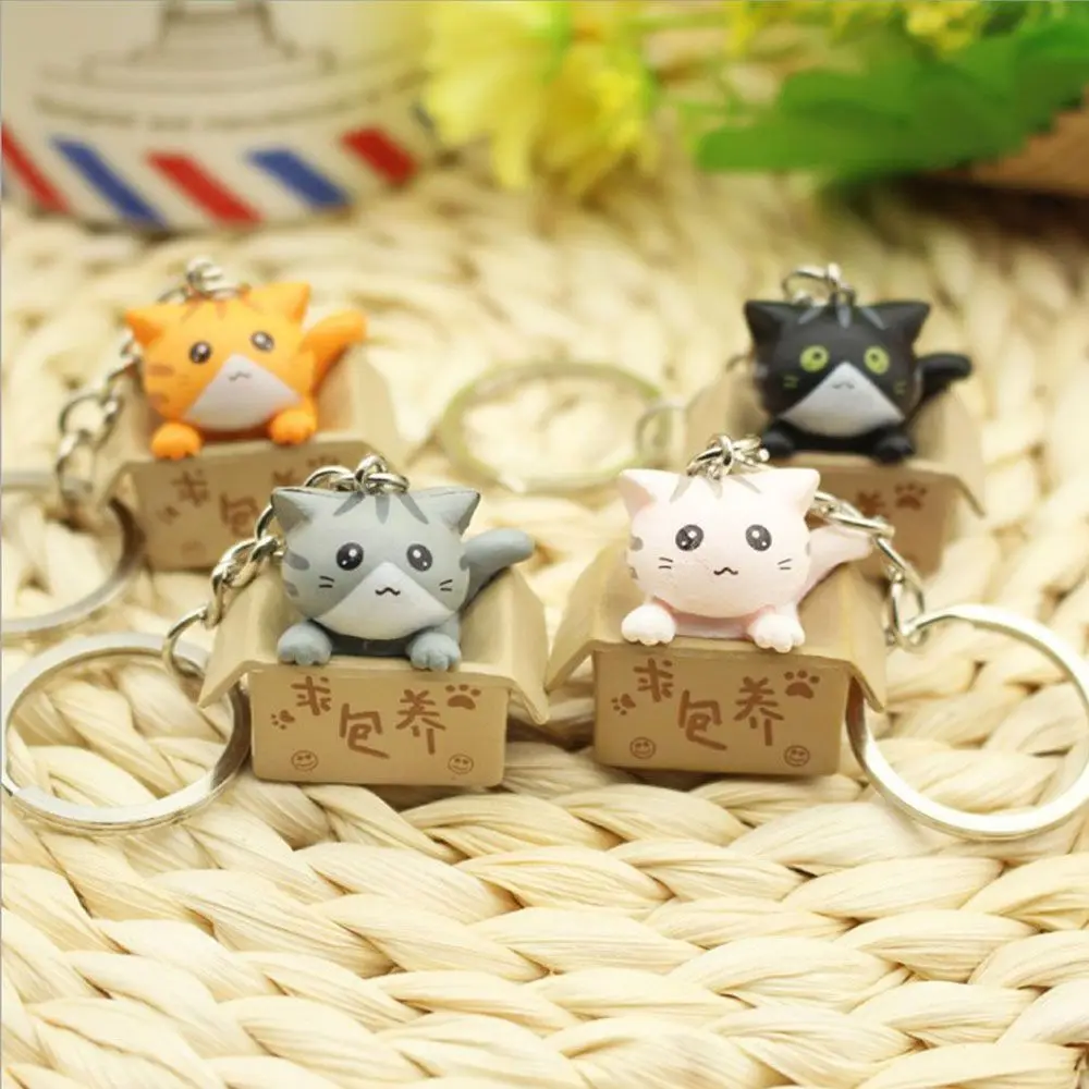 Fashion Cute Box Personality Little Cat Ornaments Key Ring Keychain Bag Charm Pendant For Men Women