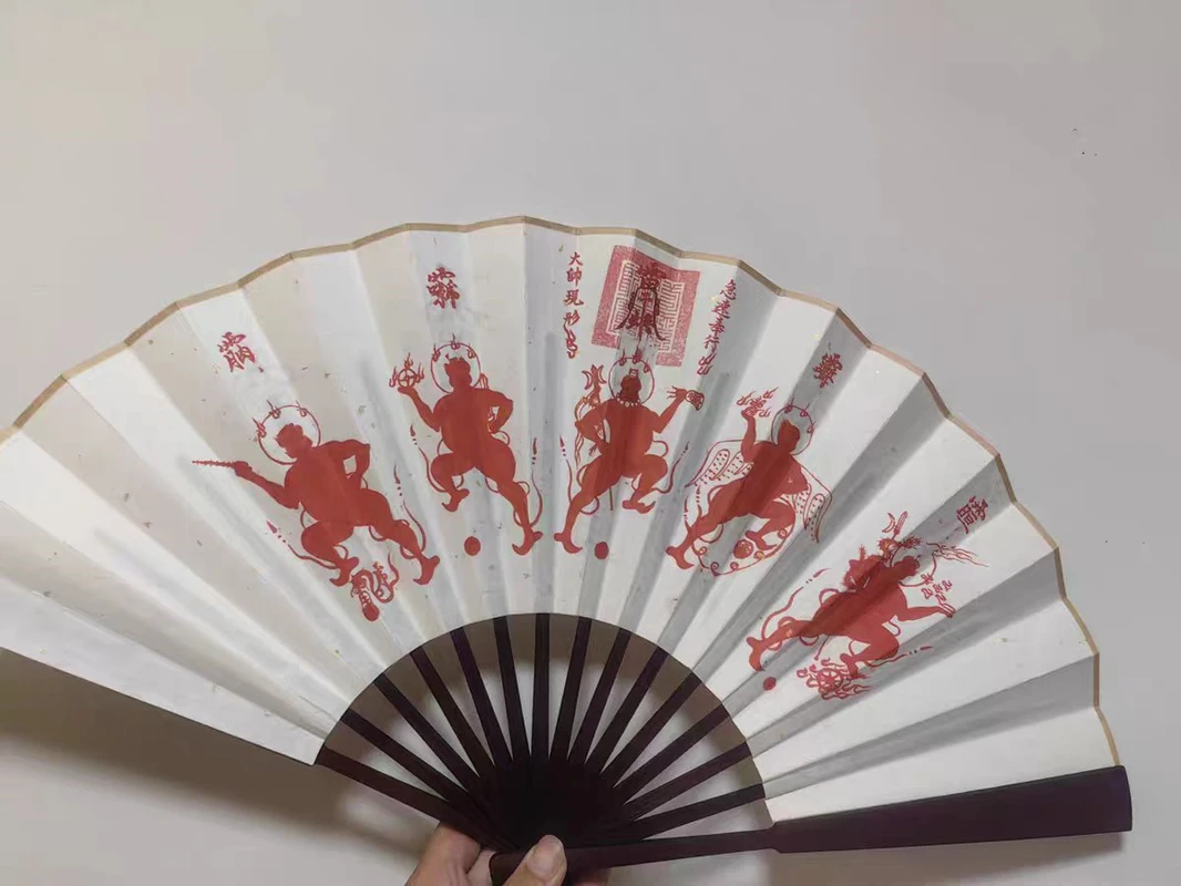 True line diagram, hand drawn, traditional handmade folding fan, five thunder and five path fan, auspicious