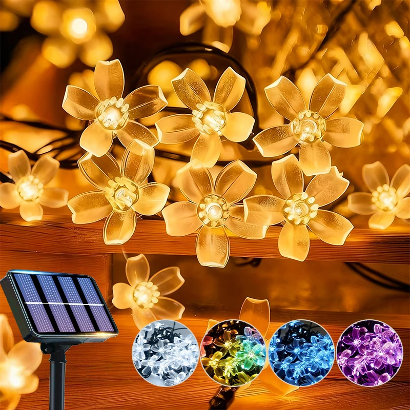 Solar Garden Light Led Flower Lighting Fairy String Lights Outdoor Christmas Chain Lamp Blossom Festoon Party Home Decoration