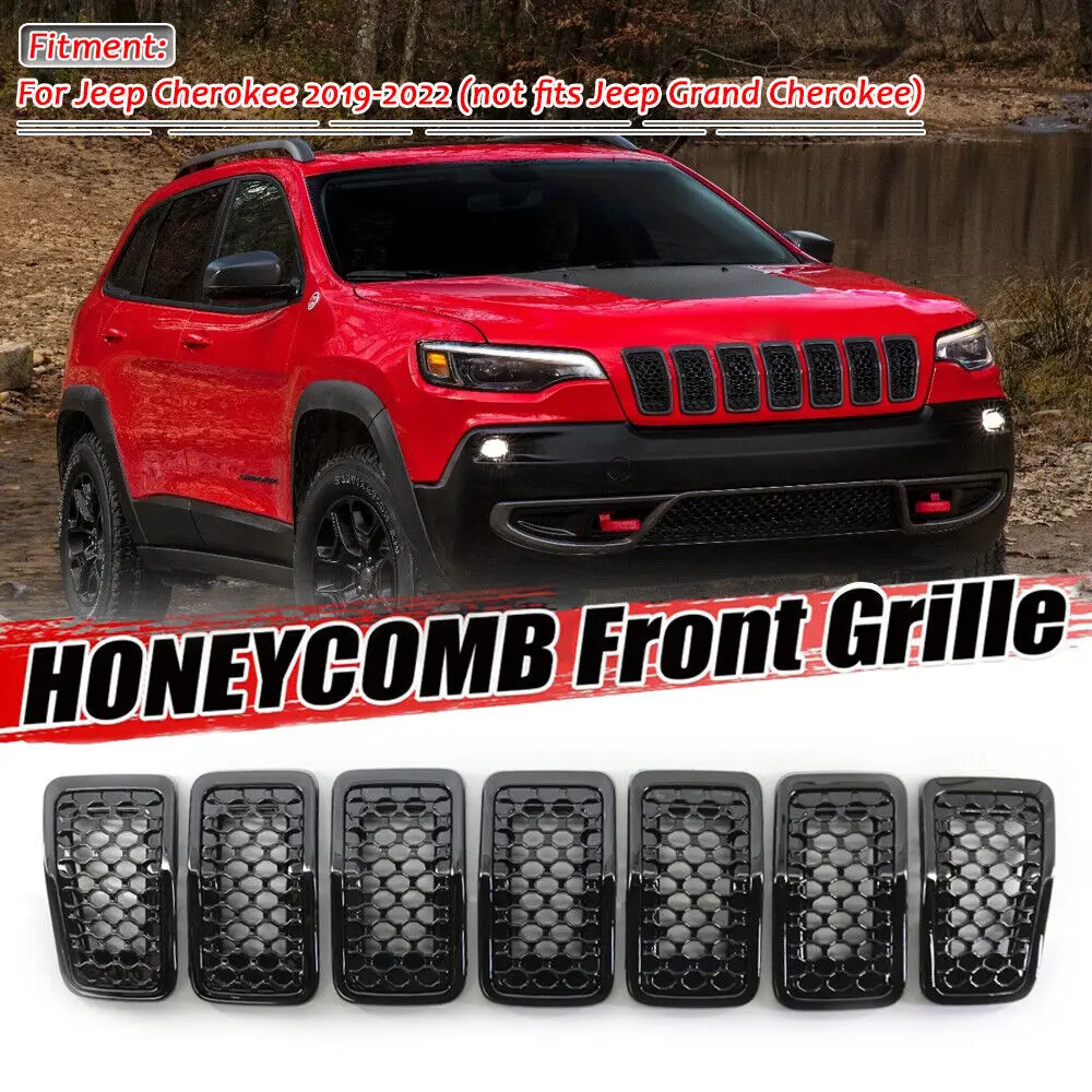 

7PCS/SET Car Exterior Honey Comb Racing Grilles For Jeep Cherokee 2019 2020 2021 Front Radiator Grille Insert Kit 6AZ88XS9AB