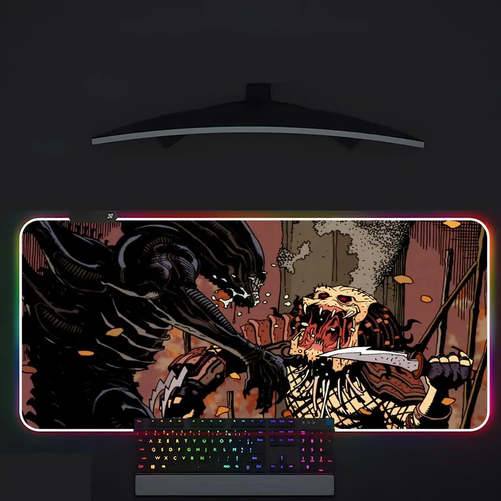 Alien Vs Predator Dicat Mouse Pad Gamer Pendaran Led Mouse Pad Meja Gaming Rgb Deskmat Keyboard Pc Mousepad